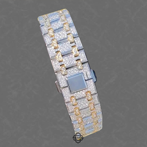 Montre à quartz de luxe pour homme, entièrement sertie de diamants Moissanite, verre glacé, bracelet en acier inoxydable de 20 mm, chiffres romains, boîtier de 41 mm, mouvement ETA - Product Image 4