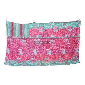 Couvertures Kantha indiennes en gros, jetés de designer faits à la main 100 % coton, jeté lourd réversible indien cousu main en vieux sari - Product Image 5