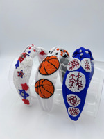 Bandeau de sport lumineux perlé en tissu, fait main américain, rembourré, large, avec ruban personnalisé, pour le football, accessoires capillaires pour enfants, pour le jour du match 2025