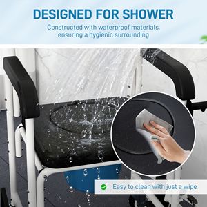 Sedia a rotelle da doccia regolabile e leggera per anziani con ruote bloccabili e schienale - Product Image 5