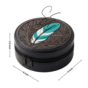 Boîte de rangement pour bijoux en cuir repoussé à motif floral western turquoise, faite à la main en cuir de vachette, organiseur pour accessoires de cowgirl - Product Image 3