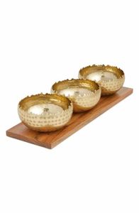 Trending Stylish Gold Bowls on Gray Stone Base with <b>Handle</b> Unique Modern Serving Set for Snacks and Condiments Luxury Decor - Product Image 4