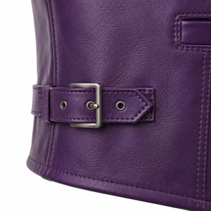 Chaleco de Cuero Sintético para Hombre, Talla Grande, Color Morado, Cuello en V, Estilo Casual, 100% Cuero, Cortavientos, Cierre de Botón - Product Image 6