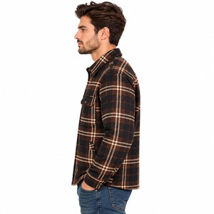 Camisa de franela a cuadros marrón para hombre, manga larga, con botones, informal, con bolsillos en el pecho - Product Image 5