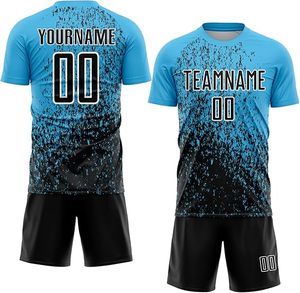 Maillot de football personnalisé bleu-noir dégradé, sublimé, anti-humidité, col ras du cou, manches courtes, coupe athlétique pour homme, uniforme d'équipe 100% - Product Image 3