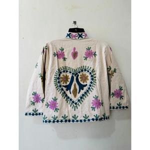 Chaqueta Bomber de Algodón Tejida a Mano con Cuello Mao, Manga Larga, Estampado Floral, para Invierno y Otoño, Corta, de Lona Ecológica - Product Image 4