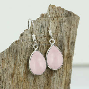 Pendiente de piedras preciosas de cuarzo rosa, pendiente de piedras preciosas de forma ovalada, pendiente de Plata de Ley 925, regalos de cumpleaños para ella - Product Image 2