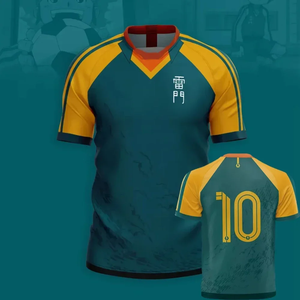 ชุดฟุตบอลขายดีที่สุด เสื้อและกางเกงฟุตบอลชายแบบสั่งทำพร้อมโลโก้ ชุดยูนิฟอร์มโพลีเอสเตอร์คุณภาพสูง ดีไซน์สีเขียว - Product Image 2