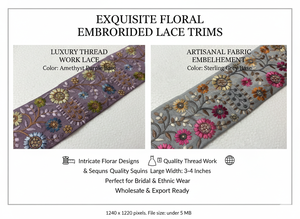 Dentelle florale brodée exquise avec des détails de travail au fil complexes, grande largeur, qualité supérieure, idéale pour les robes de mariée et les vêtements de luxe. - Product Image 6