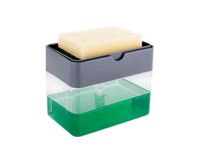Distributeur de savon moderne en plastique pour évier avec fonction de nettoyage facile, liquide bleu visible - Product Image 1
