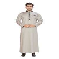 Qamis décontracté pour homme en polyester BEIGE, à manches longues, longueur au sol, col modeste, tenue de prière ethnique du Moyen-Orient, coupe régulière, infroissable