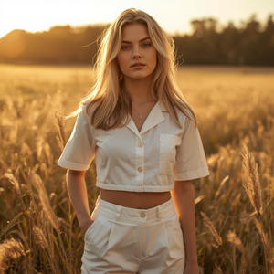 Women’s 3 Piece Summer <b>Set</b> Cotton Button Top T-Shirt and Shorts <b>Modest</b> Outdoor Outfit with OEM ODM Customization - Product Image 2