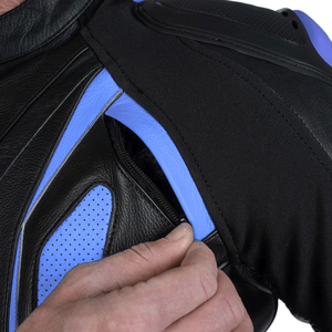 Blouson de moto unisexe en Spandex/Nylon noir et bleu véritable, protections CE, imprimé numérique color block, pour la course - Product Image 5