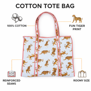 Sac fourre-tout confortable en fibre de coton pour femme, motif tigre matelassé avec passepoil contrastant, sac fourre-tout de haute qualité - Product Image 5