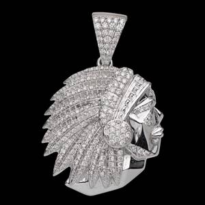 Colgante Unisex de Plata 925 con Micro Pavé de Moissanita, Diseño de Jefe Nativo, Estilo Hiphop, para Uso Diario - Product Image 1