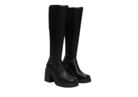 Bottes classiques noires en PU, hauteur genou, bout rond, talon épais, plateforme, à enfiler, semelle extérieure en caoutchouc antidérapante, toutes saisons