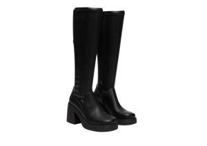 <b>Black</b> PU Classic Formal Knee-High <b>Boots</b> Round Toe Chunky Heel Platform Slip-On Anti-Slippery Rubber Outsole All Seasons Wear - Product Image 6