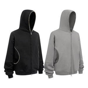 Unisex Hooded <b>Zip</b>-<b>Up</b> Sweatshirt Solid Color Regular Fit Casual Autumn Wear Knitted Full <b>Zip</b> <b>Hoodie</b> <b>Black</b> Gray - Product Image 1