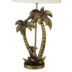 Modern Luxury Gold Palm Tree <b>Table</b> Lamp Cream Fabric Shade <b>Antique</b> Finish Resin Art Deco <b>Bedside</b> Living Room Home Decor Light - Product Image 2