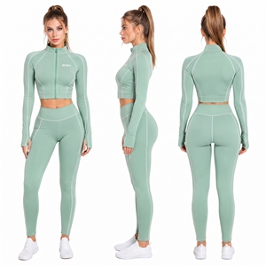 Chaqueta corta con cremallera para mujer con logo OEM impreso, cuello alto, manga larga, top corto con cremallera, transpirable, ajuste ceñido, top de gimnasio, entrenamiento de yoga - Product Image 5