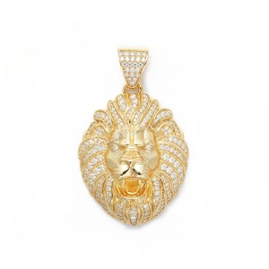 Colgante de cabeza de león de moissanita hecho a mano S925 plata esterlina chapado en oro Iced Out Hip Hop joyería de lujo declaración encanto para hombres - Product Image 1