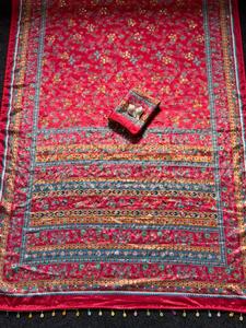 Sari en soie Chinnon avec imprimé Ajarakh, travail de miroir véritable sur tout le sari, bordure et pallu avec passepoil, ainsi que latkan Kodi. - Product Image 5