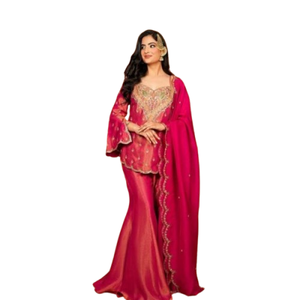 <b>PRESENTING</b> NEW WOMANS PURE SILK SALWAR KAMEEZ SHARARA SETS WOMEN STYLE ELEGENT - Product Image 1