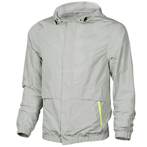 Blouson coupe-vent gris clair pour homme avec fermeture éclair et poches réfléchissantes, vêtement décontracté pour le printemps - Product Image 1