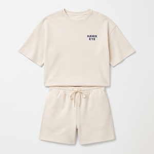 Ensemble deux pièces pour femme 2026 : T-shirt oversize à épaules dénudées et short à motif uni, taille élastique, 100 % coton - Product Image 4