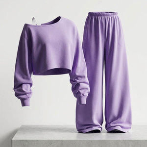 Trendy Oversized Sweatshirt and Wide Leg Pants <b>Set</b> Women's Comfortable Everyday Two Piece Outfit Loose Fit Crop Sweatshirt <b>Set</b> - Product Image 6