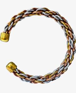 Brazalete trenzado de cobre, latón y acero con imanes - Brazalete magnético en espiral de 3 metales, artesanía en metal - Product Image 5