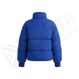 Blue Quilted Puffer <b>Jacket</b> Women Winter Stand Collar Full <b>Sleeve</b> Zipper Closure Thick Polyester Filling <b>Short</b> Length Solid Color - Product Image 2