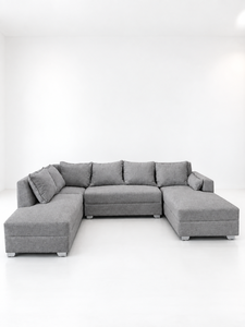 Canapé d'angle moderne en forme de L, gris uni, avec pieds en métal et dossier rembourré, pour salon, villa, canapé de grande taille, fabricant de canapés - Product Image 1