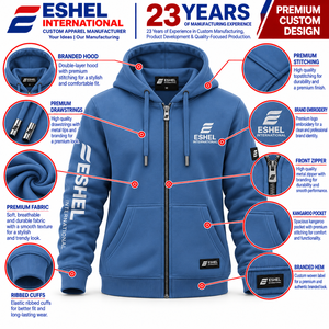 Fabricant de vêtements en tissu personnalisé pour les marques de vêtements, proposant des sweats à capuche zippés pour les acheteurs B2B recherchant la production de tissus et de logos sur mesure. - Product Image 1