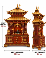 Mandir Pagode Népalaise Sculptée à la Main Inspirée de Pashupatinath, Armoire Traditionnelle en Bois pour Salle de Prière, Autel Décoratif Sculpté à la Main