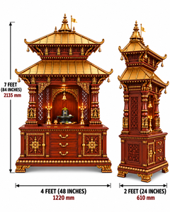 Pashupatinath Inspired Hand-Carved Nepali Pagoda <b>Mandir</b> Traditional Wood <b>Mandir</b> Pooja Room Cabinet Hand-Carved Decorative Altar - Product Image 6