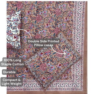 Premium Jaipur Hand Block Printed Classic Cotton King Size Flat Bed 3 <b>PC</b> <b>Set</b> Non-Toxic Dyes Soft Breathable Durable All Season - Product Image 4