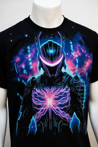 เสื้อยืดคอกลมแขนสั้นทรงโอเวอร์ไซส์สำหรับผู้ชาย ลาย Neon Cyber Warrior ผลิตจากผ้าฝ้าย 100% เป็นมิตรต่อสิ่งแวดล้อม ระบายอากาศได้ดี - Product Image 6