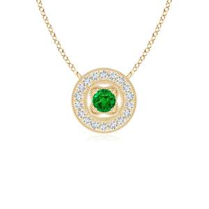 14K <b>Solid</b> <b>Gold</b> Natural Emerald Vintage Halo <b>Pendant</b> With Milgrain Diamond Fine Jewellery Anniversary Wedding Gift For Her 2026 - Product Image 1