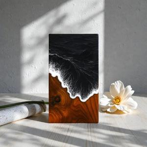 โกศไม้เรซิ่นลายคลื่นทะเลสุดหรู  งานแฮนด์เมดจากไม้แบล็คซีและวอลนัท  กล่องเก็บอัฐิสำหรับมนุษย์ ขนาดกลาง 9x5.5 นิ้ว - Product Image 1