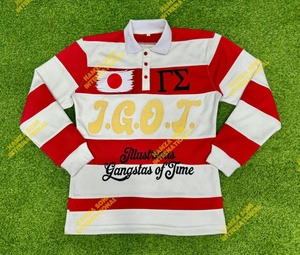 Men's Long Sleeve Cotton <b>Polo</b> Shirt Red <b>White</b> Striped Letter Print Casual Breathable Knitted Front Logo Design - Product Image 6
