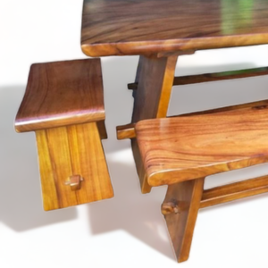 Ensemble de salle à manger en bois de style rustique, table durable et 2 bancs en bois au style minimaliste pour la maison et le jardin - Product Image 6