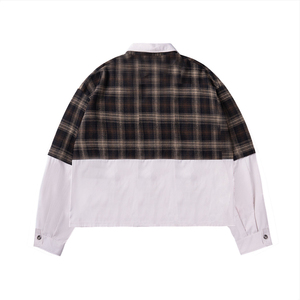Custom Plaid Long Sleeve Shirt <b>Men</b> Streetwear Oversized Fit Contrast Trim White Dripping Print Front - Product Image 3