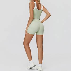 Ensemble de sport sans couture effet seconde peau pour femme : soutien-gorge de sport imprimé et short taille haute – Tenue 2 pièces pour yoga et course à pied - Product Image 5