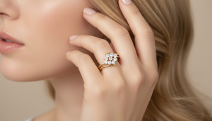 แหวนเพชรลายดอกไม้ทอง 14K สไตล์โมเดิร์น – ดีไซน์รูปทรงไม่สมมาตร |   เครื่องประดับสุดหรูสำหรับผู้หญิง |   เพชรทรงกลมเจียระไนบริลเลียนท์ 0.50 กะรัต - Product Image 5