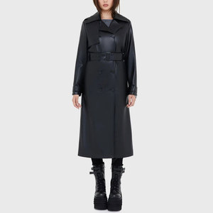 Manteau long noir moderne pour femme, double boutonnage, style gothique, en similicuir, sur mesure, vente en gros 2026 - Product Image 1