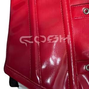 Corset sexy rouge en cuir, style overbust, avec baleines en acier, cincher de taille, décolleté profond et boucles frontales - Product Image 5