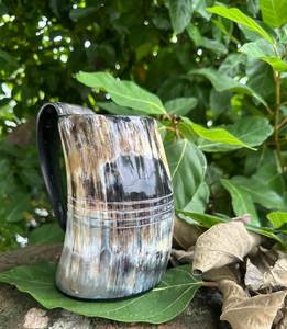 Mug en corne de buffle naturelle, style Viking, pour boire et déguster de la bière, qualité supérieure avec poignée en bois, best-seller d'Inde. - Product Image 6