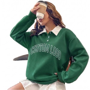 Sudadera de cuello alto de algodón terry tejido con estampado frontal personalizado, antiencogimiento, transpirable, ecológica, con hombros caídos, para mujer, otoño - Product Image 5