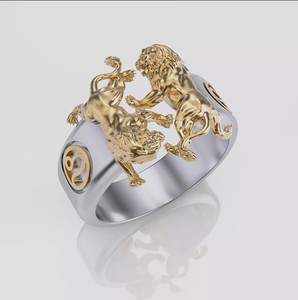 Luxury Lion <b>Ring</b> 925 Sterling <b>Silver</b> Two Tone Gold Animal Design <b>Men</b>’s Statement Jewelry B2B Wholesale <b>Ring</b> - Product Image 1